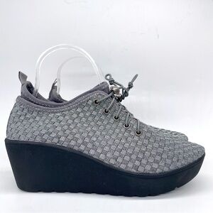 Steven By Steve Madden Gray Wedge Sneakers Lace Up Knit Platform Shoes Size 8.5